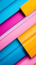Bold geometric bands in bright blue, pink, and yellow.