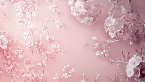 Cascading Cherry Blossoms: Delicate Petals Dance Through Rose-Tinted Mist.