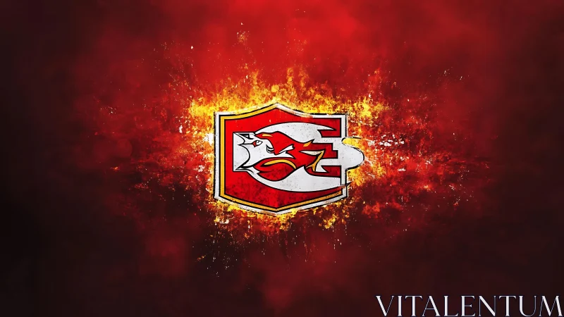 Red dragon emblem on fragmented fiery red background.