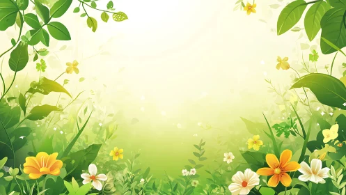 Lush Garden Bloom with Yellow Flowers and Verdant Foliage.