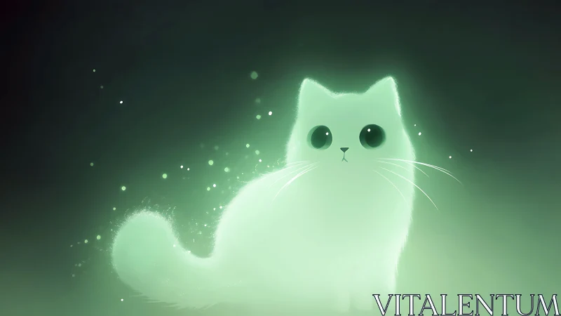 Luminous Kitty Friend Glowing in Ethereal Green Light