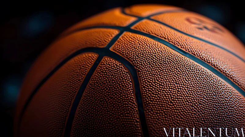 Close-up macro view of detailed textured basketball surface.