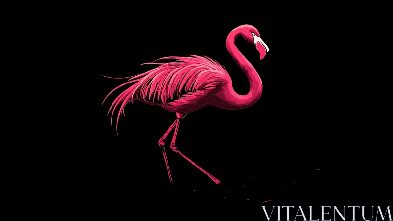 Vector-rendered magenta flamingo on void-black negative space.
