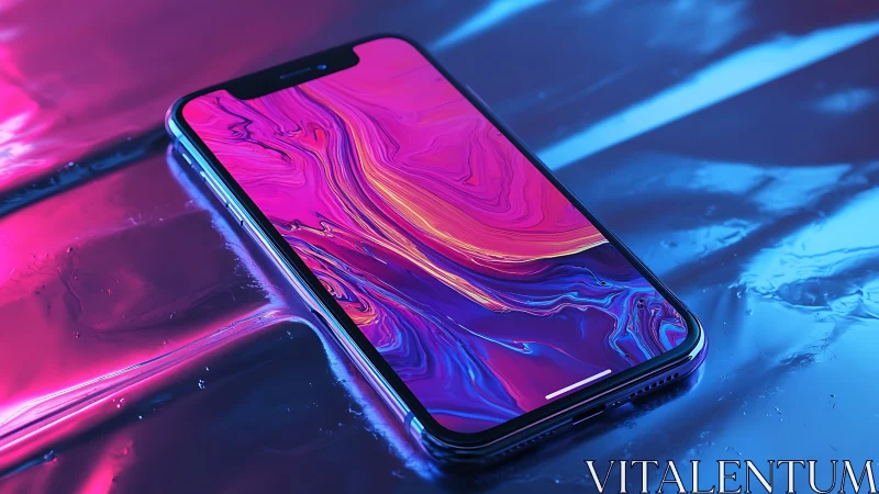 Liquid neon dreams swirl across a sleek midnight smartphone