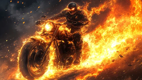 Inferno rider carving molten trails through the night sky.