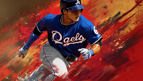 Electric baseball runner surges ahead in bold red motion