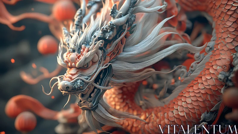 Coiled scaled dragon sculpture in detailed digital rendering.
