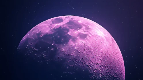 Pink tinted lunar surface rendered against starry space