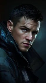 High-contrast male portrait with directional rim lighting and bokeh