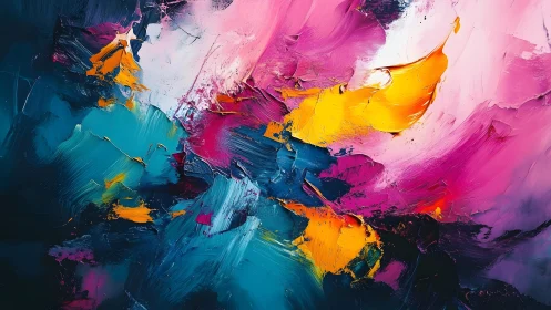Vivid Abstract Oil Painting With Bold Brushstrokes and Bright Colors.
