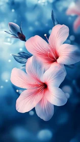 Pink Flowers in Blue Serenity.