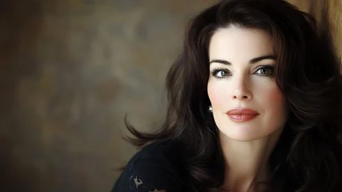 Photorealistic studio headshot of woman with soft bokeh backdrop