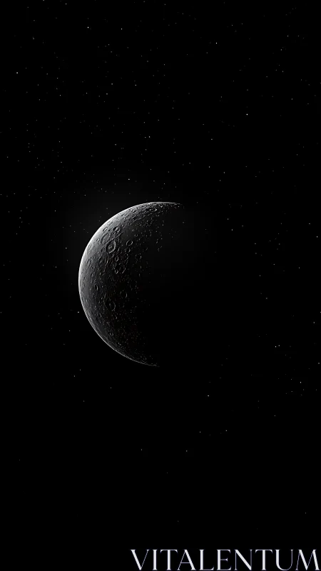 Quiet crescent moon drifts gently through a starry night sky