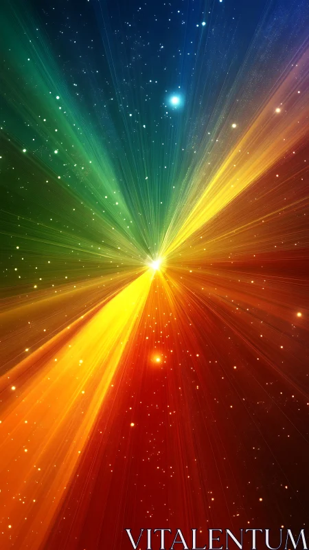 Prismatic stellar burst with radiating spectrum beams.