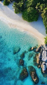 Tropical Beach Aerial View with Turquoise Water and Rock Formations