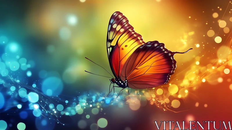 Iridescent butterfly profile on bokeh energy gradient field.