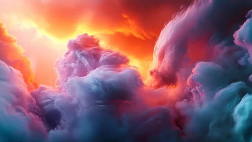 Vivid storm clouds glowing with intense orange light.