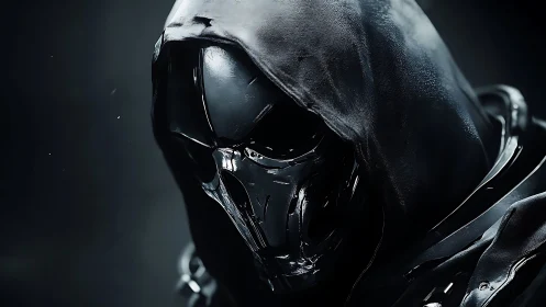 Chrome Reaper in velvety shadowed hood, patiently waiting.