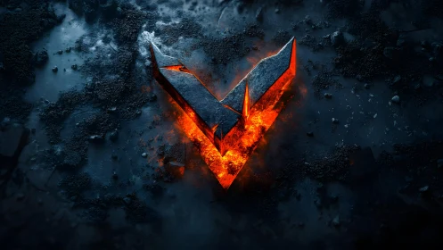 Fiery Stone V Emblem on Dark Ground, Cinematic Digital Art.