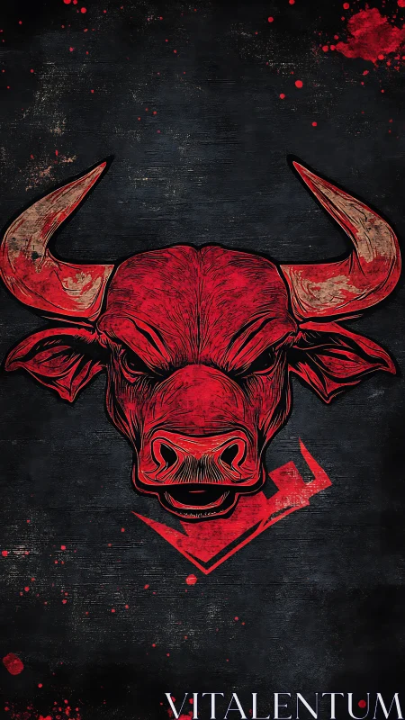 Aggressive red bull illustration on distressed black ground