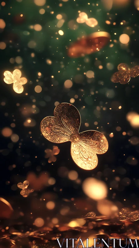 Gilded cloverfire drifting through a dusky bokeh cosmos.