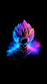 Bicolor neon warrior portrait with high-energy spectral aura.