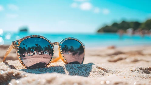 Sunglasses quietly bottle the whole beach party in blue glass