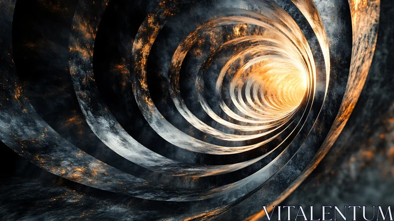 Metallic tunnel vortex with concentric rings and light core.