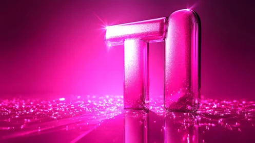 Shiny Glassy Pi Symbol in Neon Pink Futuristic Style.