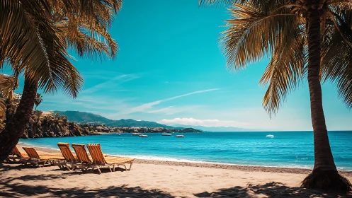 Tropical Beach Retreat with Turquoise Waters and Palm Trees.