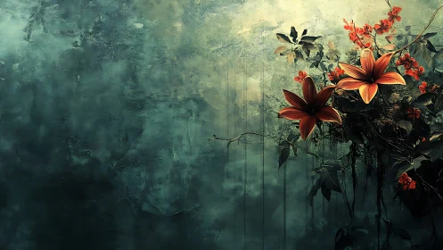 Chromatic Botanical Composition: Terrestrial Flora Against Ethereal Atmospheric Gradient.