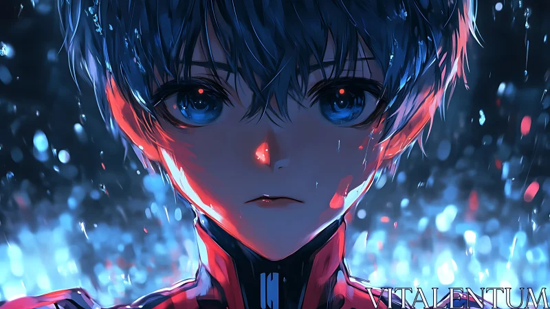 Melancholic anime pilot stares through neon stormlight