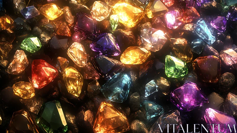 Gemstones ignite a prismatic storm across midnight stone