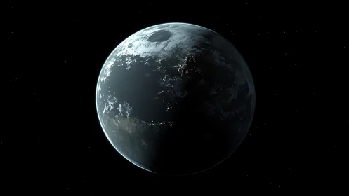 Ice-rimmed exoplanet orbits in stark deep space silence.