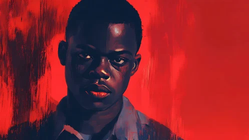 High-contrast digital portrait with expressive red negative space