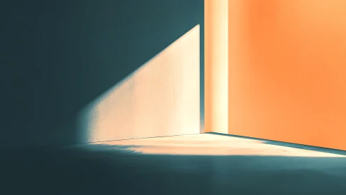 Oblique sunlight casting geometric shadows across minimalist interior wall