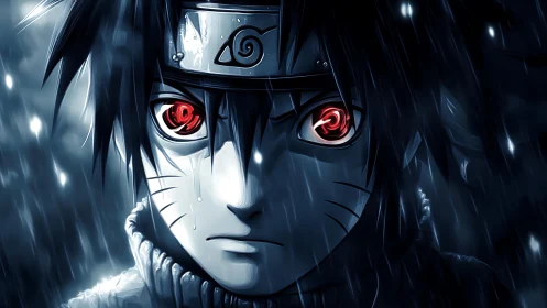 Stormlit ninja gaze glowing with quiet, unshaken resolve.