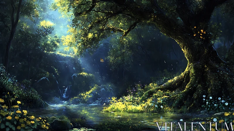 Enchanted Forest Stream with Bioluminescent Canopy