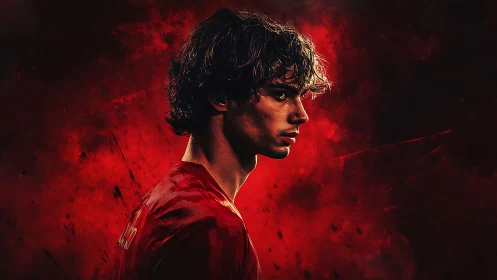 Digital painting portrait with dramatic red atmospheric field.