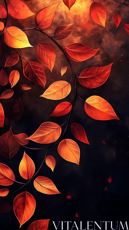 Autumnal vine with orange leaves on dark gradient background.