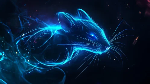 Neon blue spectral rat silhouette in dynamic motion trail.