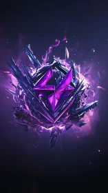 Sharp purple crystal emblem with glowing shattered shards.