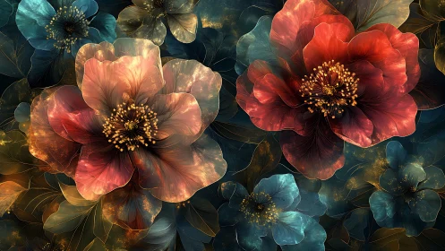 Luminescent fractal blossoms form layered translucent petals