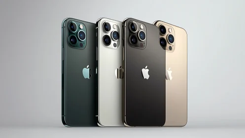 Four iPhone 13 Pro models displayed in different finishes