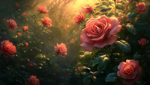 Roses Bathed in Golden Sunlight