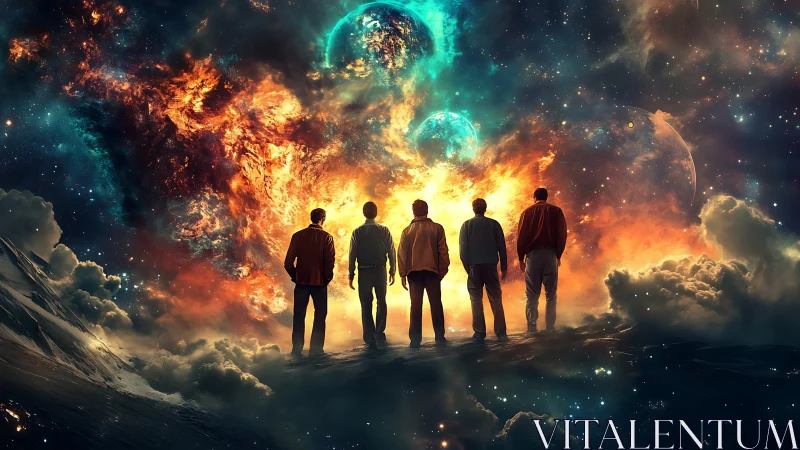 Stargazing friends share a glowing cosmic horizon together