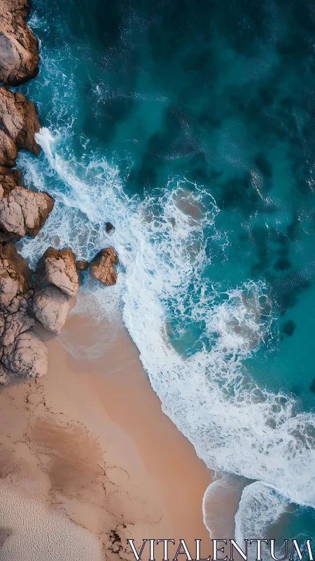 Turquoise waves curl onto a rocky sand shore at golden dusk
