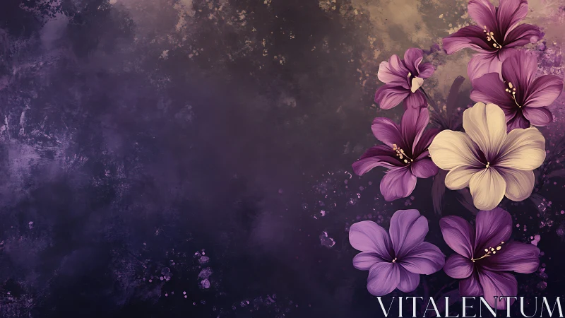 Purple Blossoms Dance on Textured Violet Canvas.