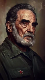 Austere elderly officer rendered in hyperreal digital painting