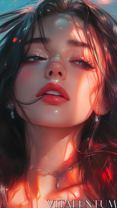 Digital painting portrait with luminous bokeh lighting and glossed skin.